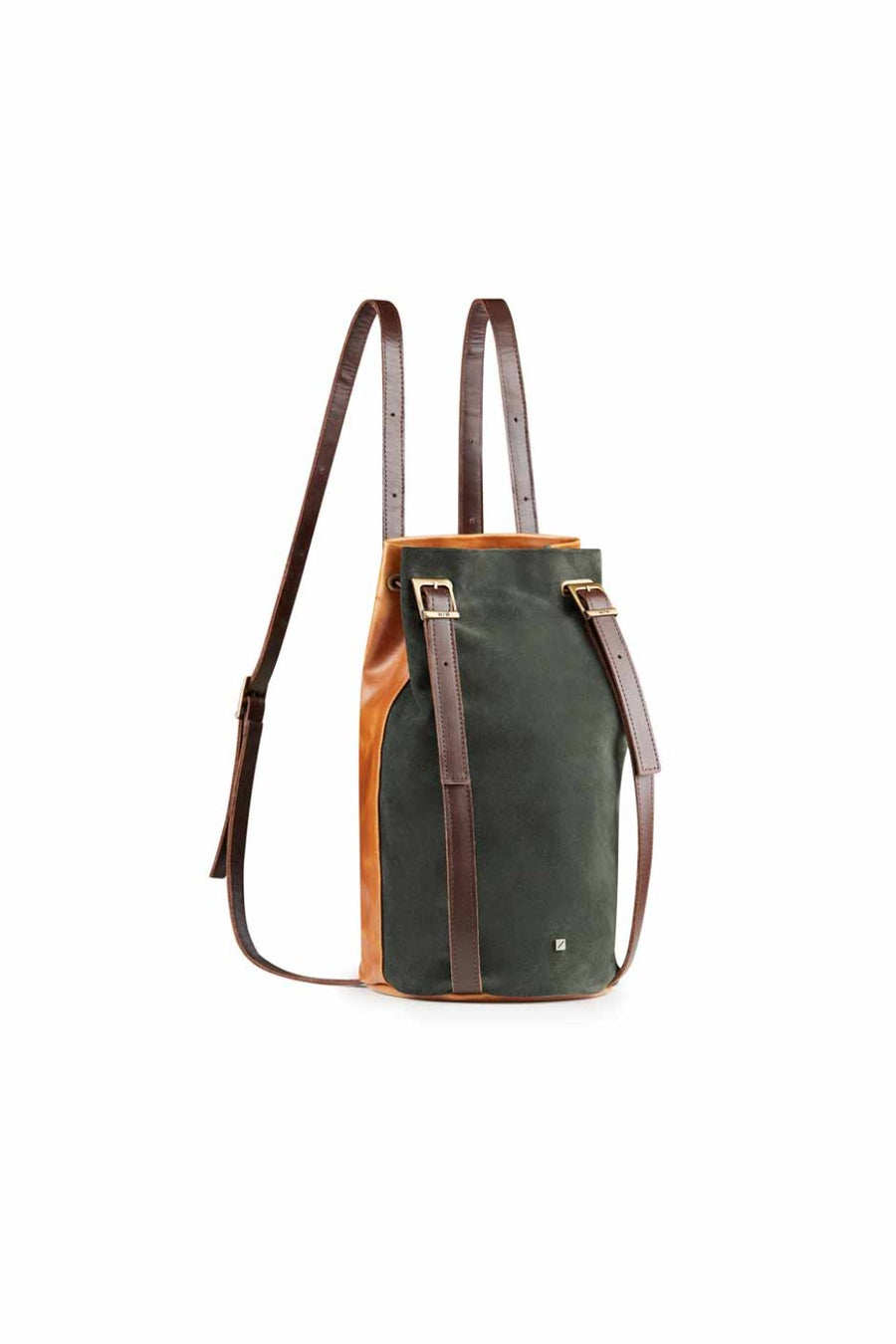 Bag and backpack in one Green suede and brown leather Maria Maleta