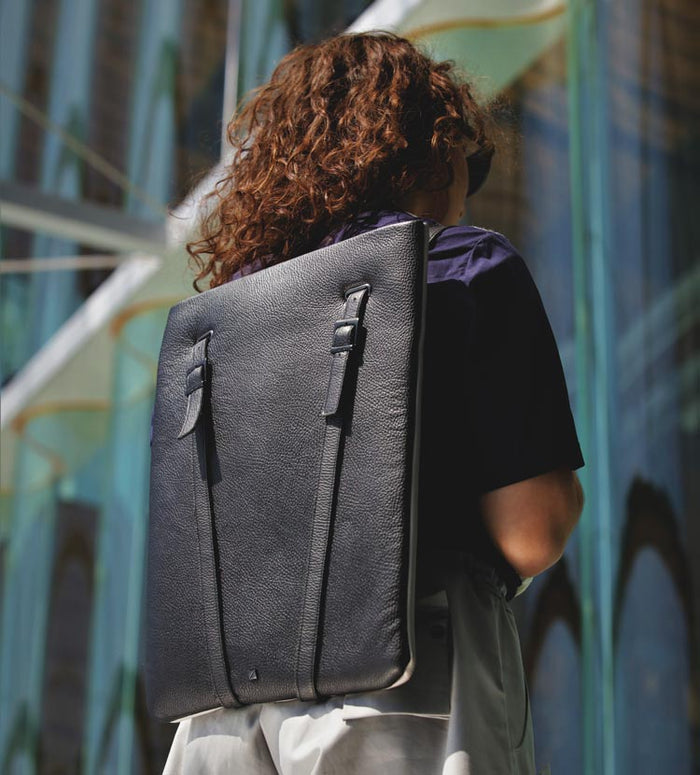 Black leather laptop backpack women's best sale